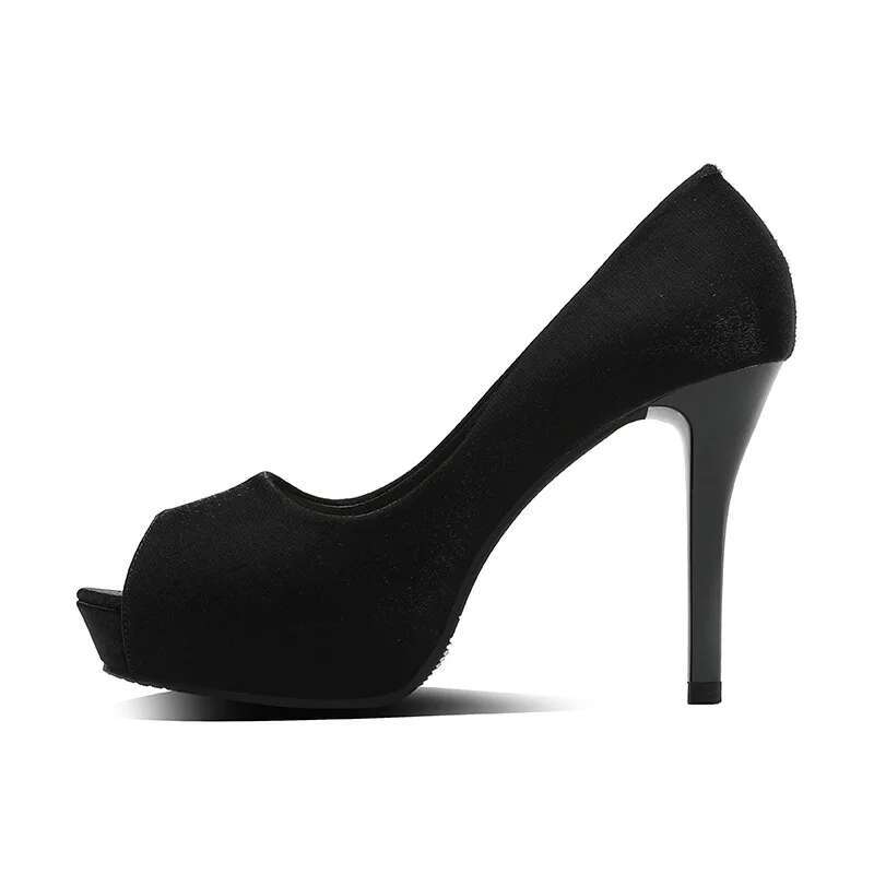 Peep Toe Satin Club Platform(3Cm) Sexy Solid Women Summer Fashion 10Cm High Heels Party Office Wedding Female Pumps Shoes