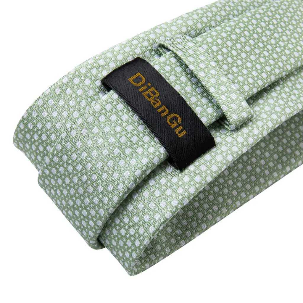 Fashion 8cm Silk Tie Light Green Necktie Men Business Wedding Party Formal Neck Tie Accessories Handkerchief Cufflinks DiBanGu X250407
