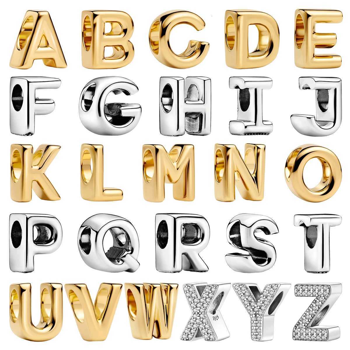 Exquisite Gold 26 Letter A-Z Alphabet Beads 925 Sterling Silver Charm For Women Necklace Bracelet Bangle Accessories DIY JewelryXJ251107