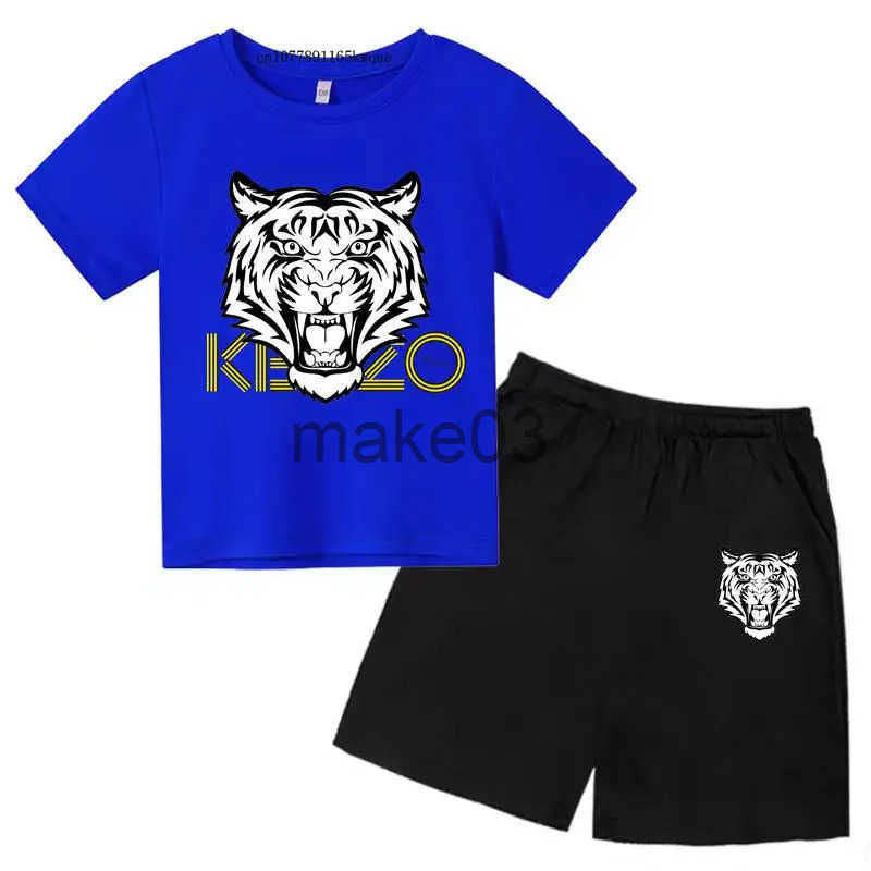 2-13 year old tiger head summer 2 breathable T-shirts+pants sportswear boys and girls casual childrens clothing J250403