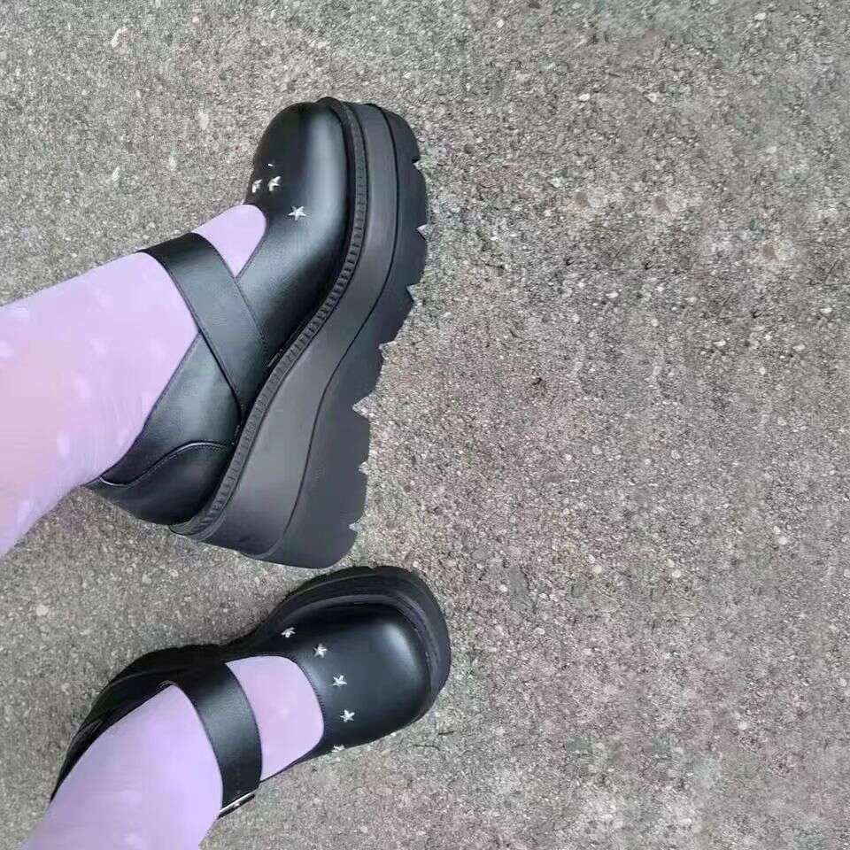 Y2K Inspired Dark Gothic Punk Mary Janes with Thick Soles and Sponge Sole Straps - Subcultural Fashion