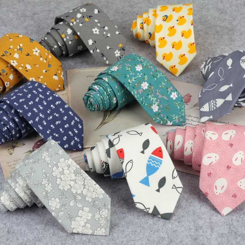 Floral Print Tie For Men Wen Skinny Neck Tie For Wedding Casual Mens Neckties Classic Fish Duck Suits Slim Neck Ties Cravat X250407