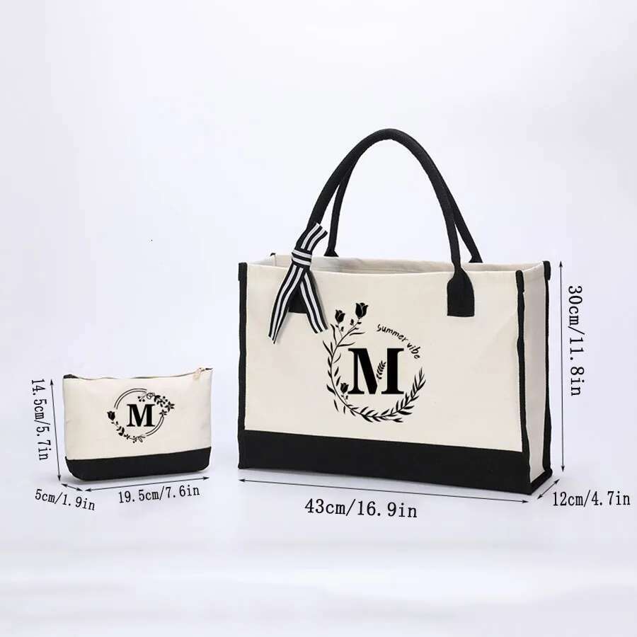 2025 Alphabet Printing Large Capacity Ladies Fashion Hundred Canvas Handbag Daily Tote Shoulder Sons Mother Bag Set