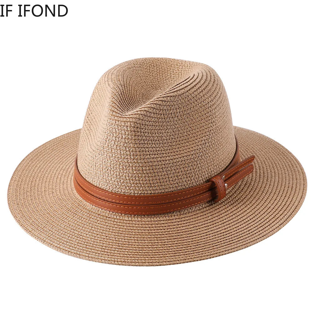 56585960CM Natural Panama Soft Straw Hat Summer WomensMens Wide Brown Beach Sun UV Protection Fedora 250326