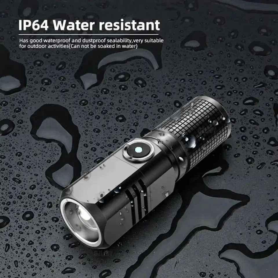 Mini Flashlight XHP50 LED USB C Rechargeable 16340 18650 Battery Flashlight 1500lm Powerful Torch Can Be Closed with One ClickW251106