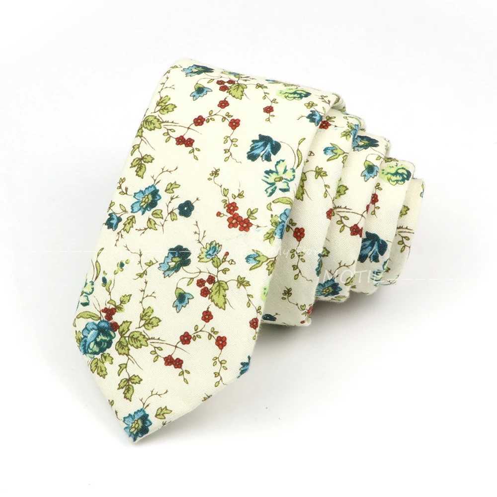 Pretty Lovely Floral Pattern Tie Cotton White Green Necktie For Wedding Business Party Daily Dress Decoration Accessories Gifts X250407