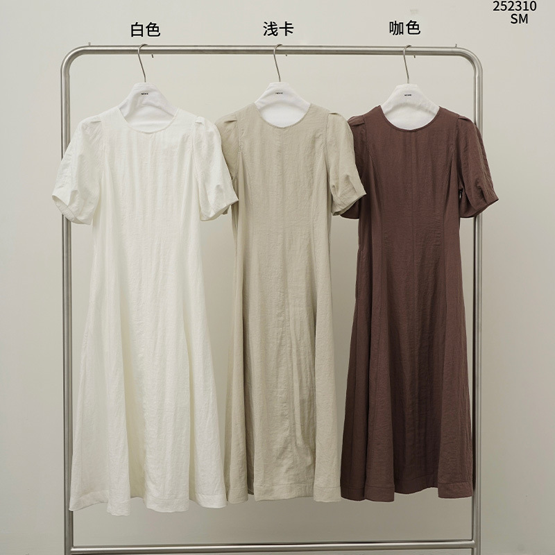 S29 round neck waist French dress women's skirt women's summer texture high-end