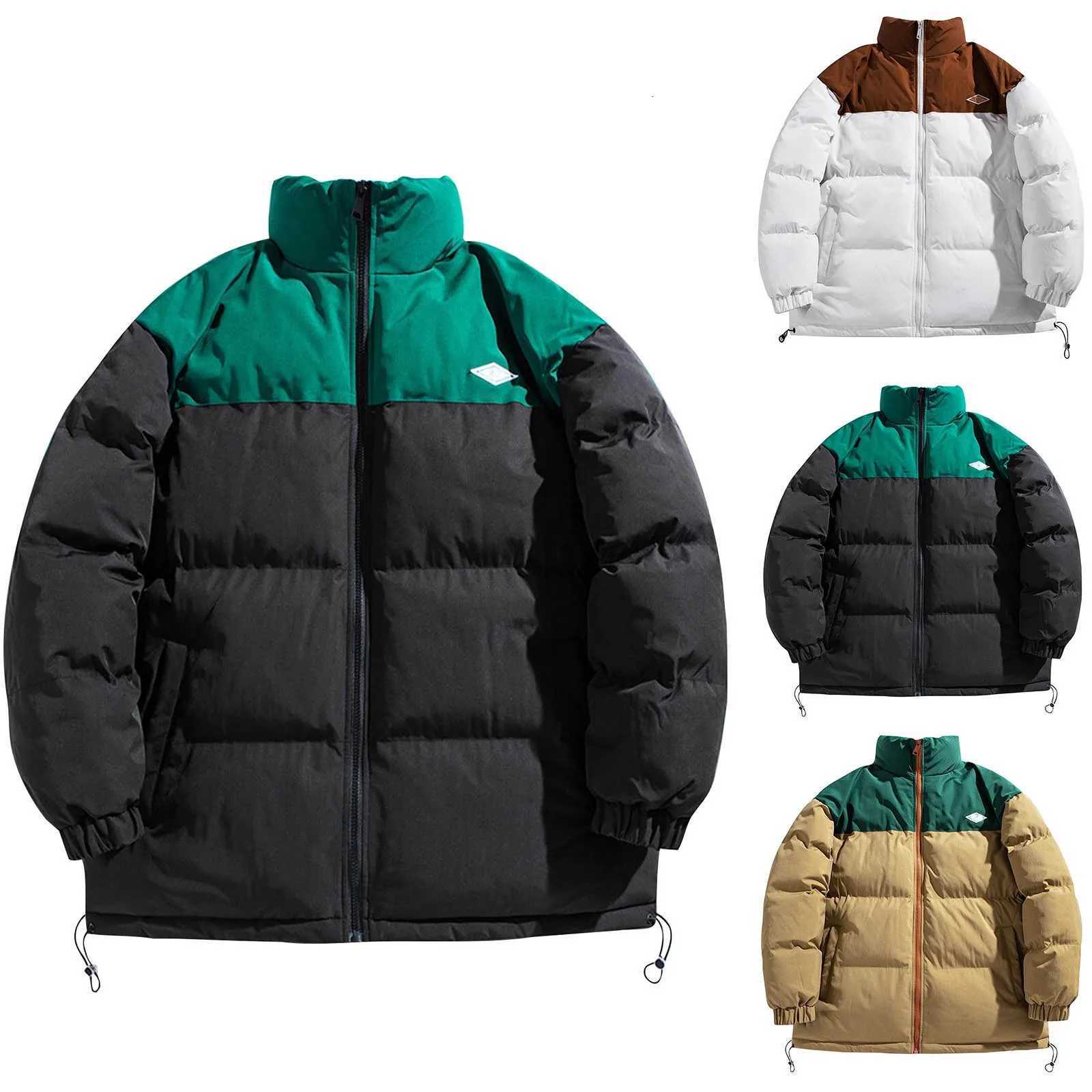 MenS Cotton Padded Jacket Winter Thick Warm Loose Patchwork Contrast Color Standing Bread Coat Men Windbreak Fleece JacketT251107