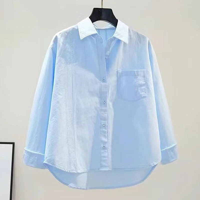 Shirt and shirt hem collar solid long sleeves loose womens top casual single chest spring simple streetwear pink clothing 250407