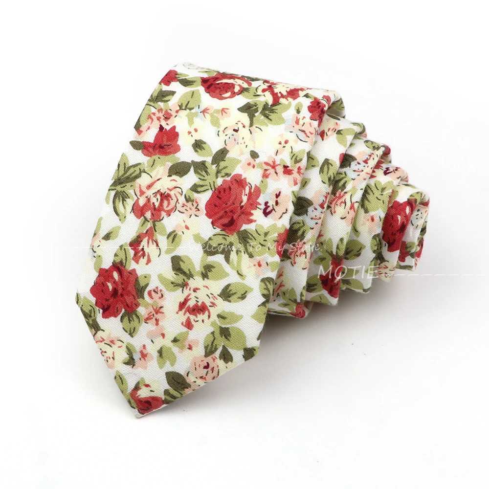 Pretty Lovely Floral Pattern Tie Cotton White Green Necktie For Wedding Business Party Daily Dress Decoration Accessories Gifts X250407