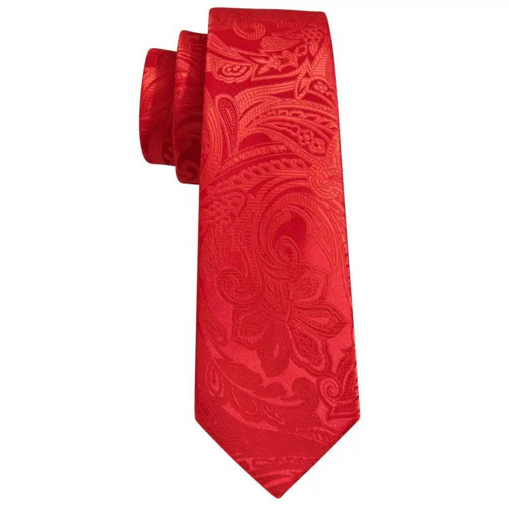 Barry. Red Maroon Burgundy Rose Silk Mens Tie Pocket Square Cufflinks Set Jacquard Necktie for M Wedding Business Party X250407