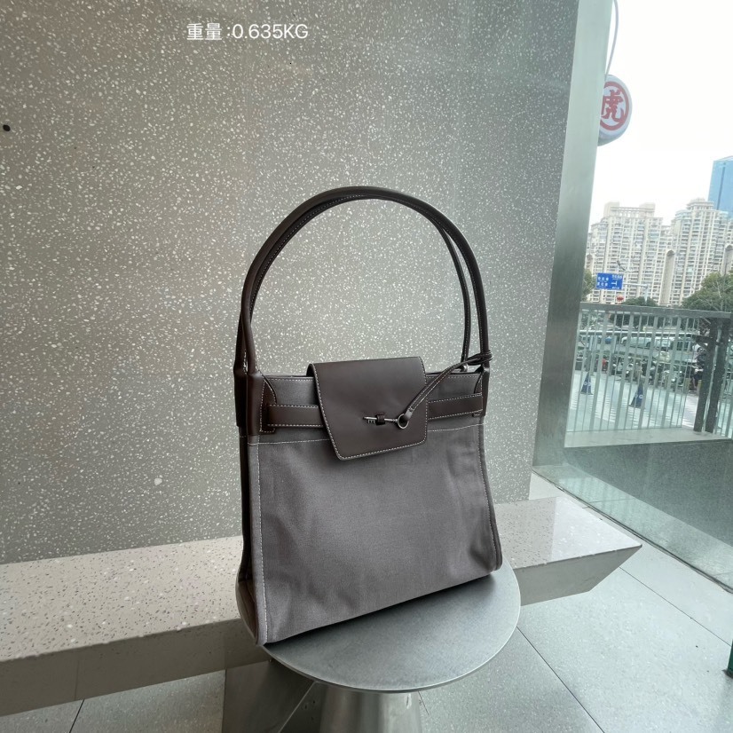 Women 2025 New Product Internet Celebrity Same Color Canvas Splicing Large Capacity Tote Single Shoulder Underarm Bag
