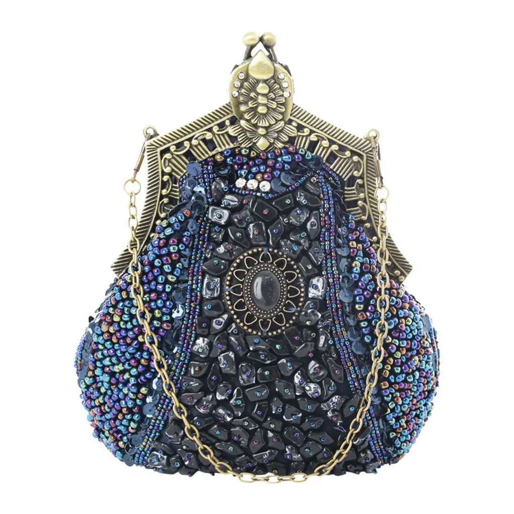 Women S Antique Beaded Embroidery Party Clutch Vintage Sequined Purse Evening Handbag Wedding Bridal Bag