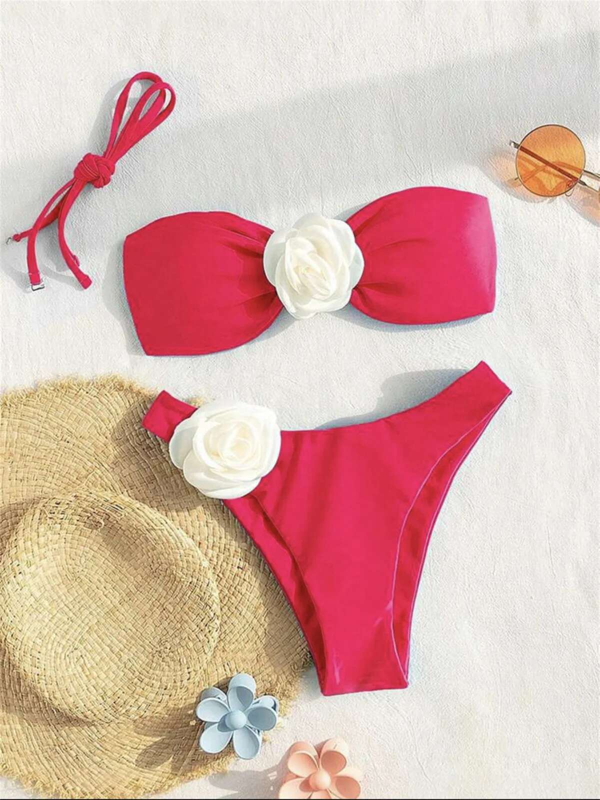 Dongdumaoyi D Flowers Bandeau Bikini Women Sexy Green Contrast Push Up Micro Swimsuit Bathers Bathing Suit Thong Swimwear Beachwear
