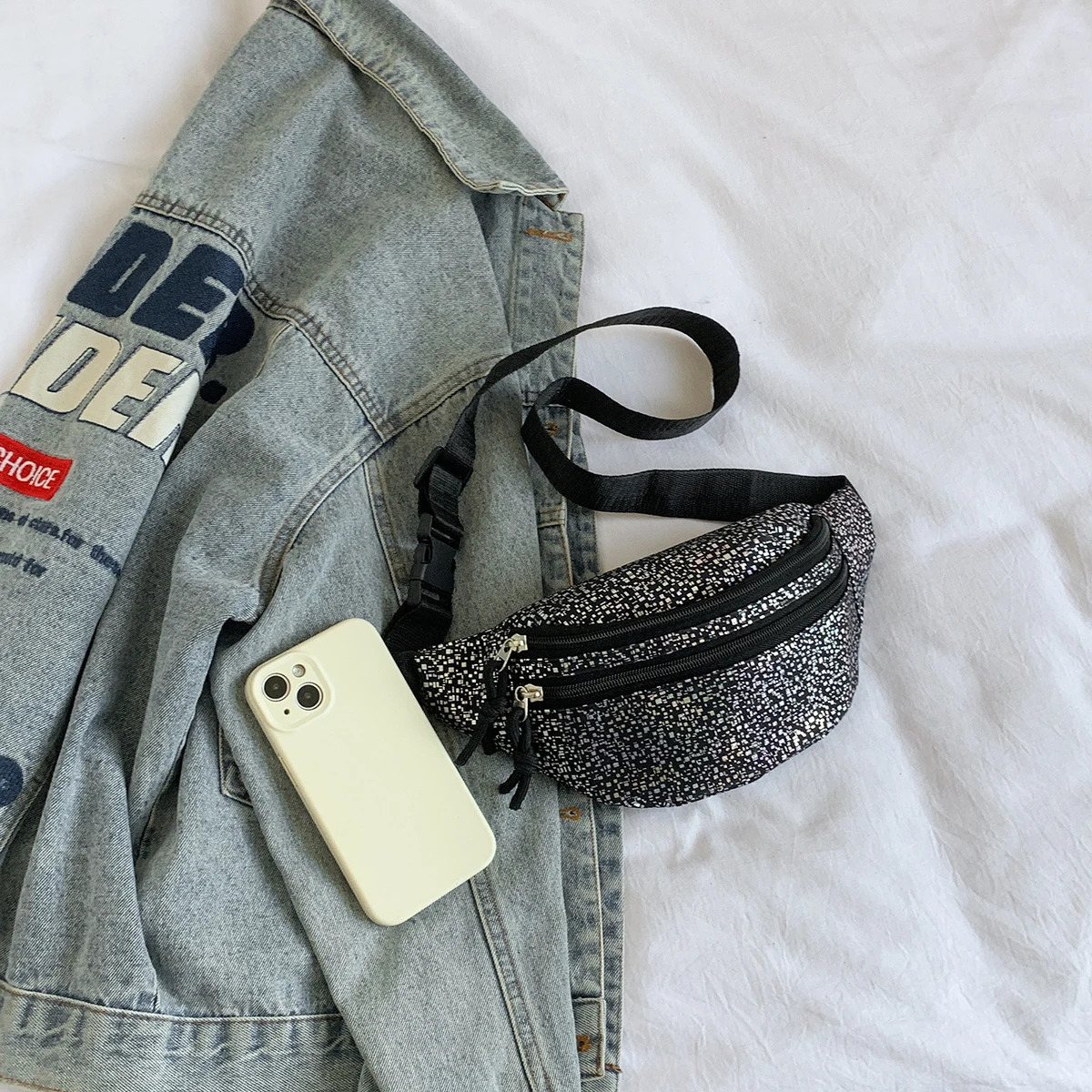 Laser Fanny Pack Sparkling Glitter Waist Pack Ten Font Phone Bag Sparkling Chest Bag Shoulder Bag 250402