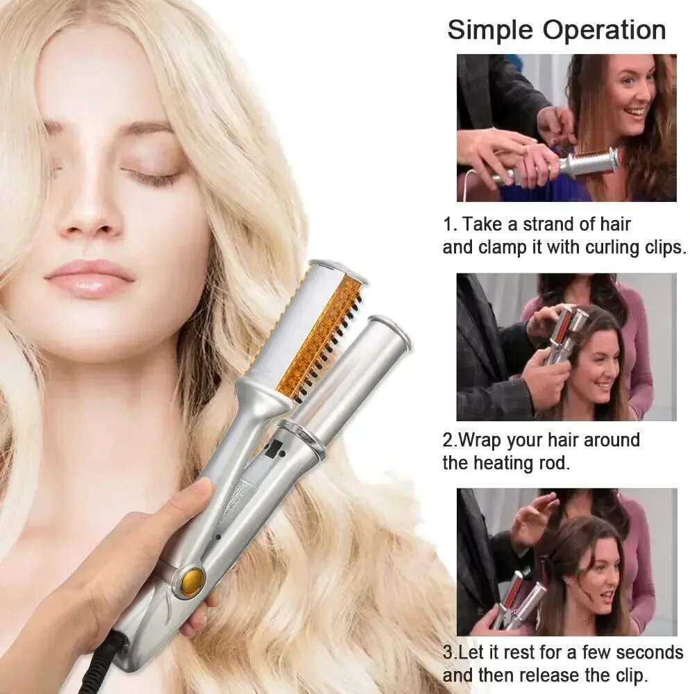 Professional Hairs Straighter Rotating Curler Styler Hair Styg Tools Curg Iron Straighting Brush 2 In 1