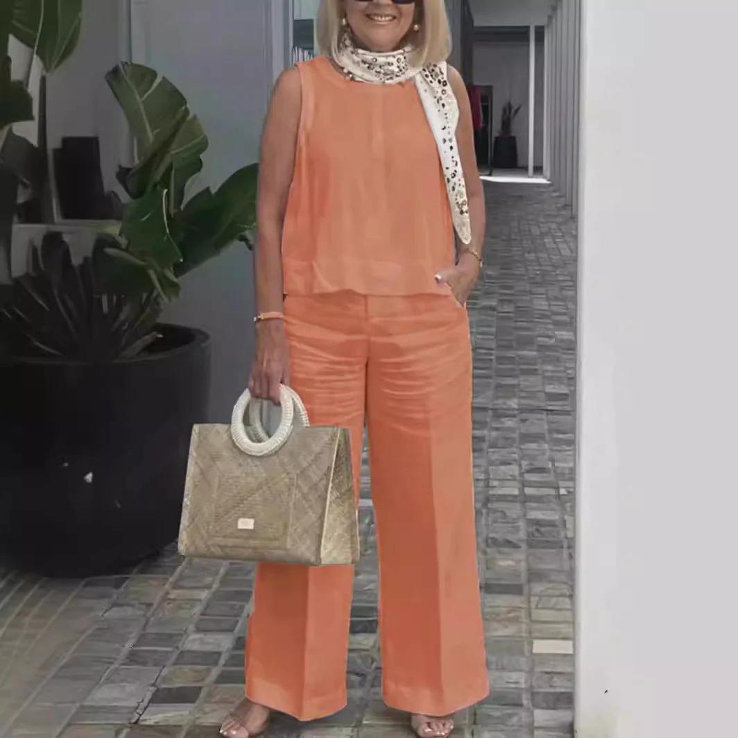 Cotton Linen Comfortable Two Piece Sets Women Outfits Summer Autumn Solid Casual Tops Pants 2 Set For Suit 250313