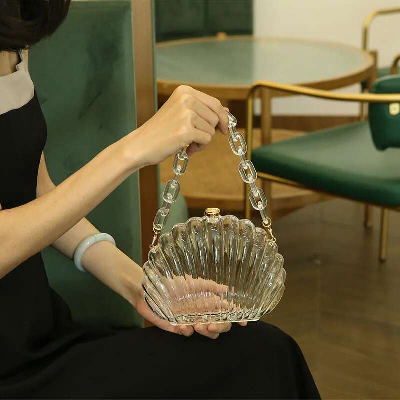 Transparent Acrylic Shell Bag Fashion High Quality PVC Women's Designer Handbag Pearl Strap Shoulder Messenger Clutch Bag
