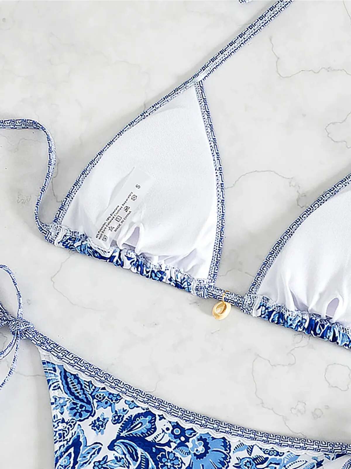 Dongdumaoyi Flower Print Two Piece Swimsuit For Women Sexy Halter Backless Bikini Set Summer Triangle Bra Beach Vacation Swimwear