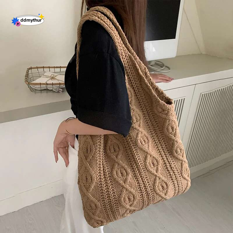 Wool Knitted Shoulder Shopping for Women Vintage Cotton Cloth Girls Tote Shopper Large Female Handbag Crochet Bag ddmythur