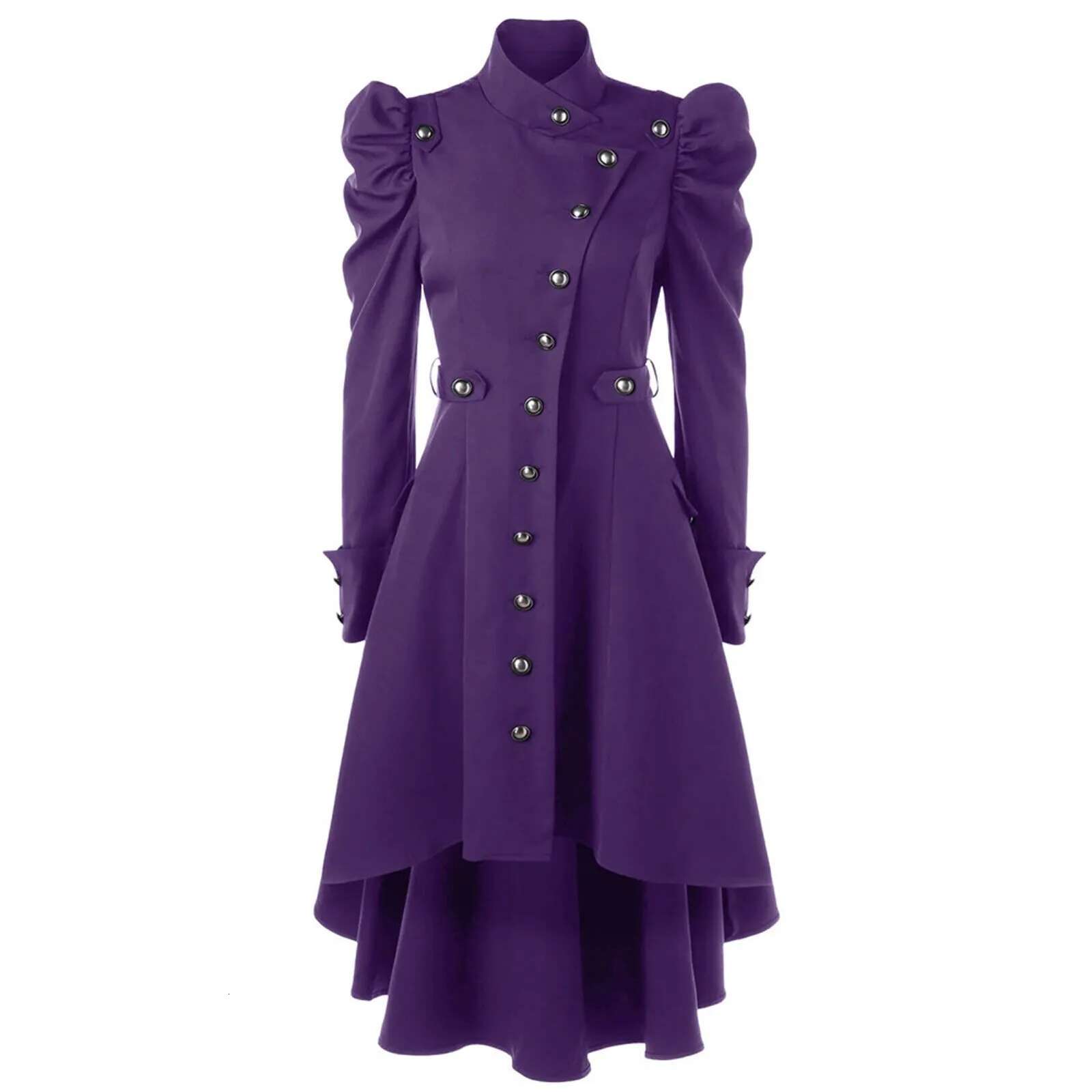 Women Medieval Victorian Vintage Button Up Dress Puff Sleeves Steampunk Gothic Cosplay Halloween Costume Long Jakcet Coats