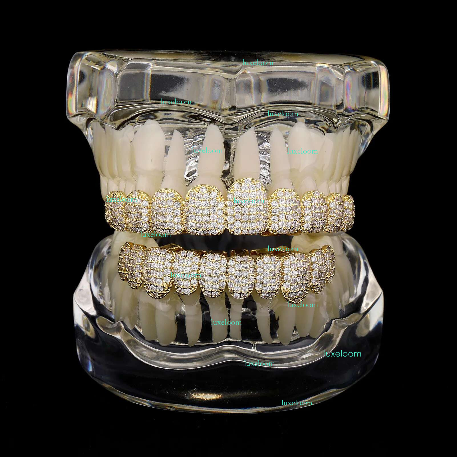 Real Gold Punk Hiphop Dental Mouth Grillz Bg Cubic Zircon Rock Vampire Teeth Fang Grills Braces Tooth Cap Rapper Jewelry for Cosplay Party Halloween