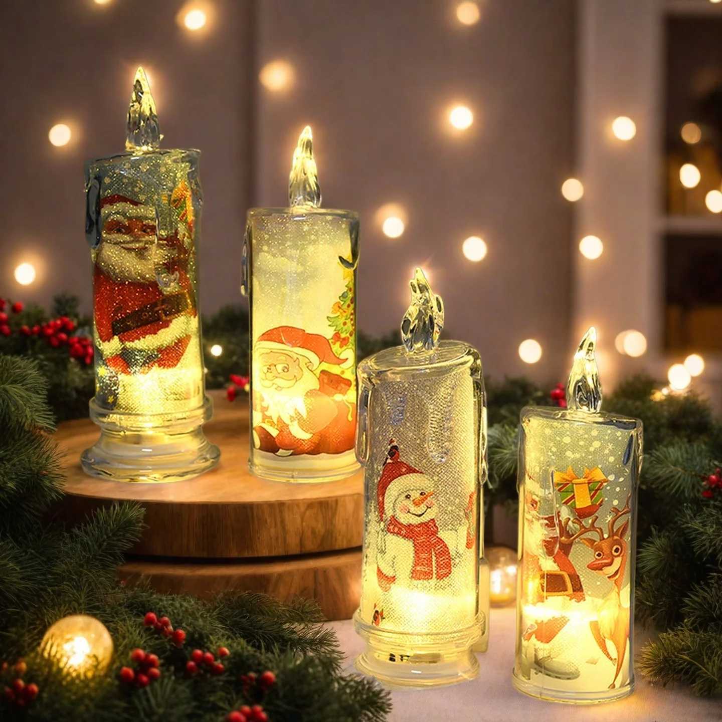 1-5PCS Christmas Flameless LED Electronic Candle Realistic Dripping Tears Santa Claus Snowman Ornaments Home Ornaments Decor W251107