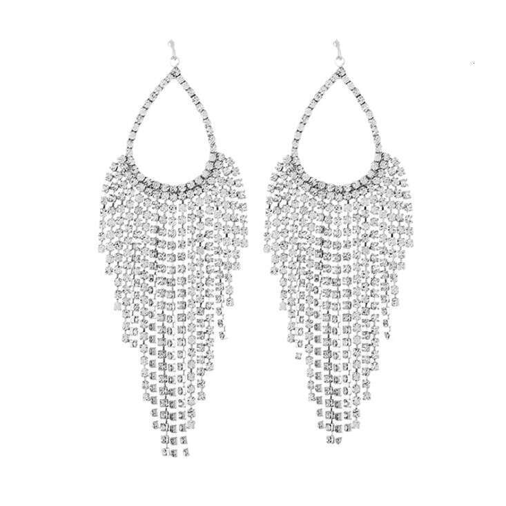 New Korean Super Flash High Grade Dia Claw Chain hot with Atmospheric Water Drop Style Exaggerated Bridal tassel Earrings
