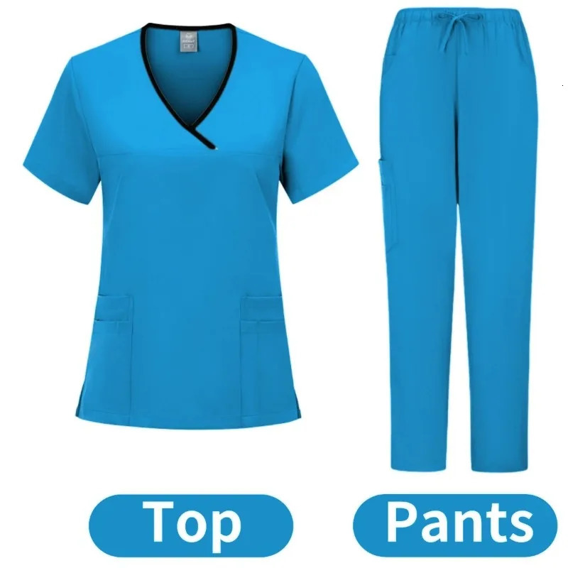 Nurse Beauty Salon Workwear Clinical Scrubs Top Pant Spa Doctor Nursing Tunic Suit Uniforms Woman Scrub Set 250402