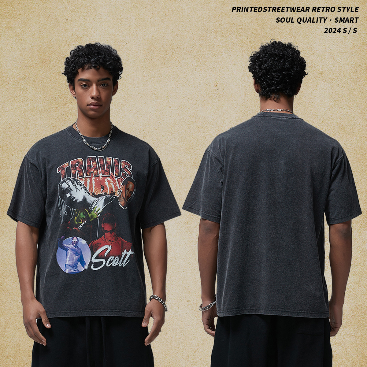 Men's Wear | 2025 Spring/Summer New Printed T-shirt for Men, Washed and Used Loose Street Trendy Brand T