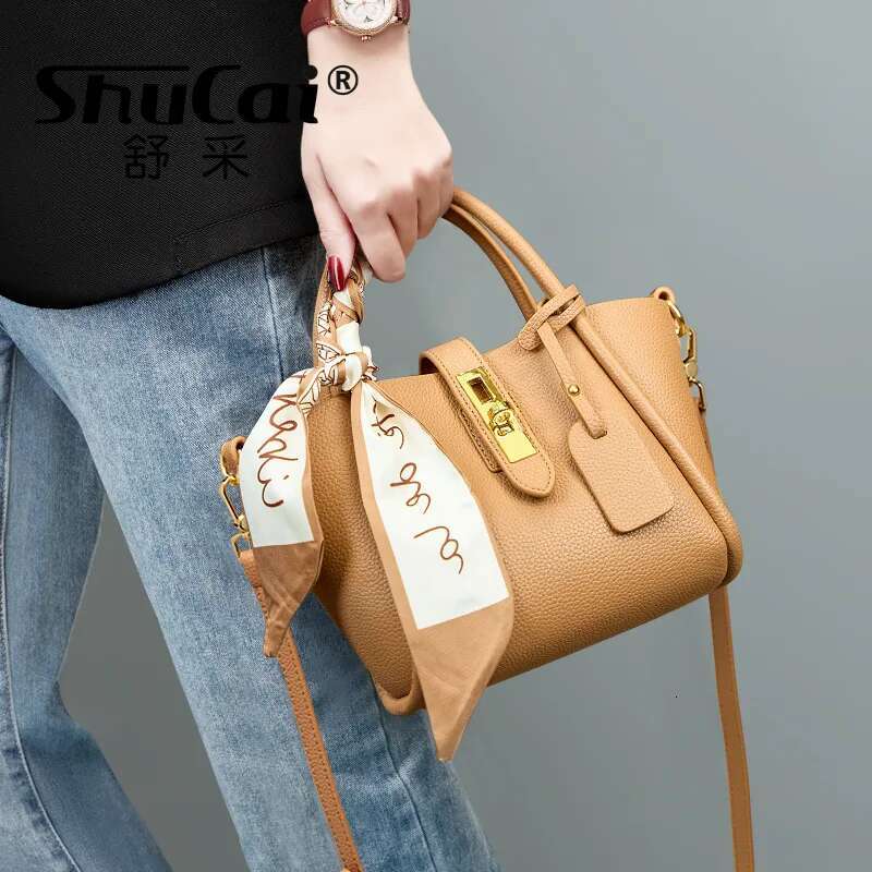 Genuine Leather Women's Vegetable Basket Bucket Bags Female Single Shoulder Crossbody Ladies Handbag