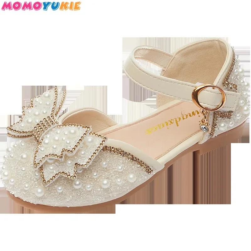 Girls Sandals Summer Korean Edition Fashion Cute Bow Pearl Glitter Childrens Princess Shoes Dance Shoes Trend 250402