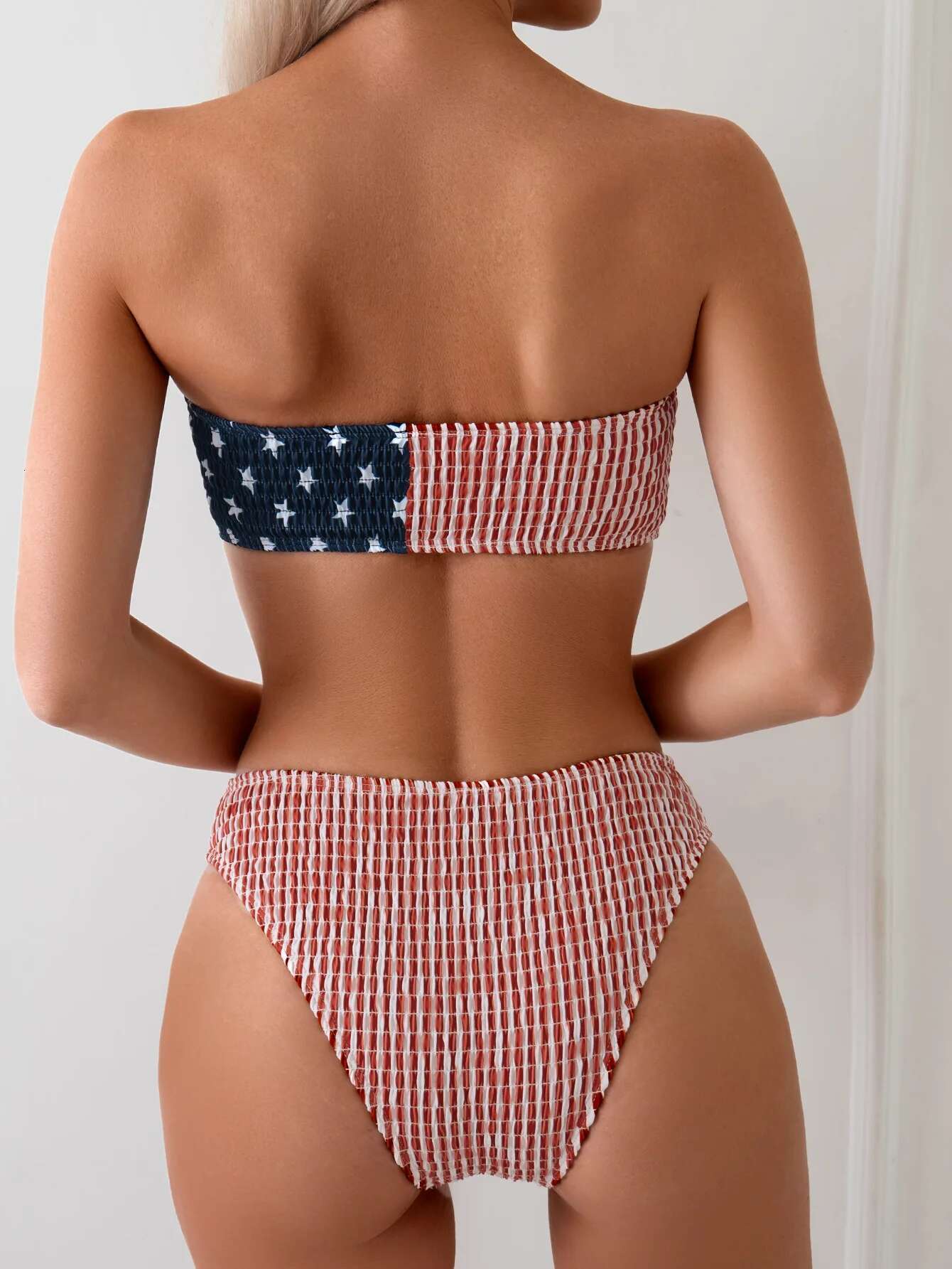 Dongdumaoyi Sexy Strapless Women Piece Swimsuit American Flag Style Print Bikini Set High Wait Beach Vacation Backless Bathing Suit