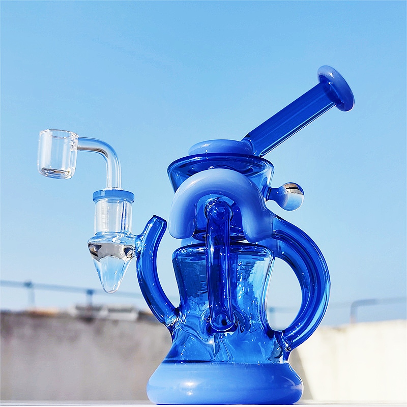2025 Heady Glass Neo Fab Slit Hub Master Piece 7 Inch Blue and Cream Blue Deluxe Glass Bongs Water Pipe Bong Smoking 14MM Dab Rig Recycler Bubbler Pipes