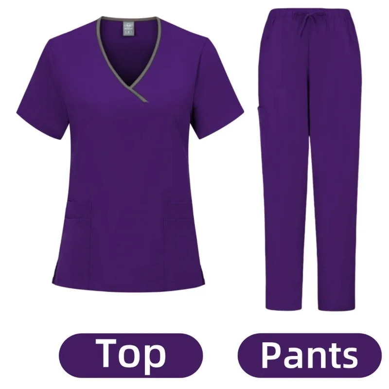 Nurse Beauty Salon Workwear Clinical Scrubs Top Pant Spa Doctor Nursing Tunic Suit Uniforms Woman Scrub Set 250402
