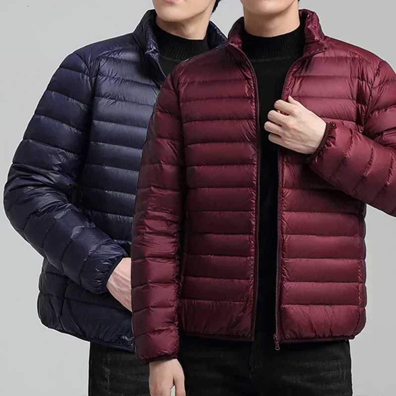 Solid Lightweight Winter Warm Parkas Standing Collar Cotton Down Padding Parkas For Men Casual Thick Jackets Male Winter CoatsT251107