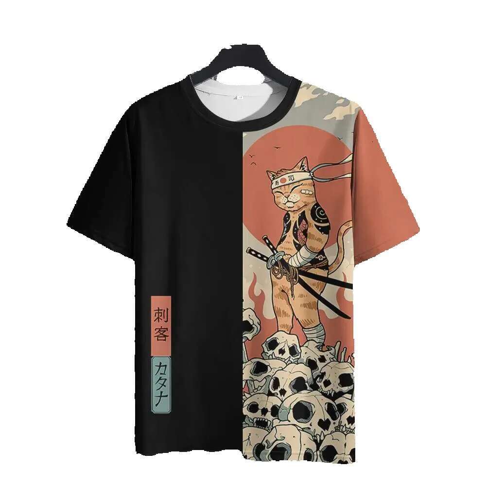 Unisex 2025 T-shirt for Men and Women, Japanese Samurai Cat 3D Printed Casual, Fun, Fashion, Small T-shirt, Men's Wear
