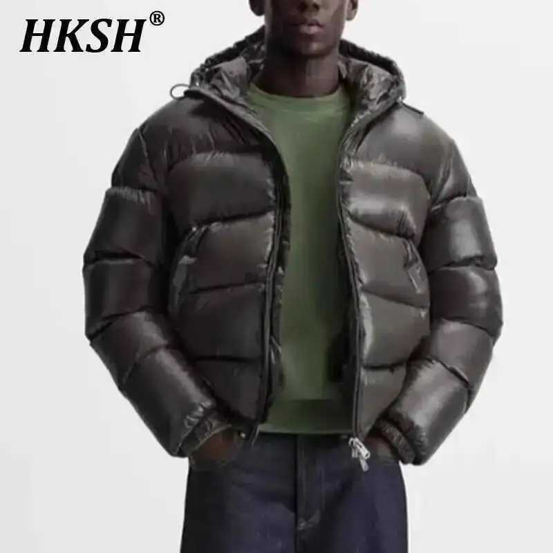 HKSH Autumn Winter New Mens Tide Dark Elegant Simple Padded Coat Hooded Cotton Jacket Casual Ins Fashion Chic Zipper Top HK3588T251107