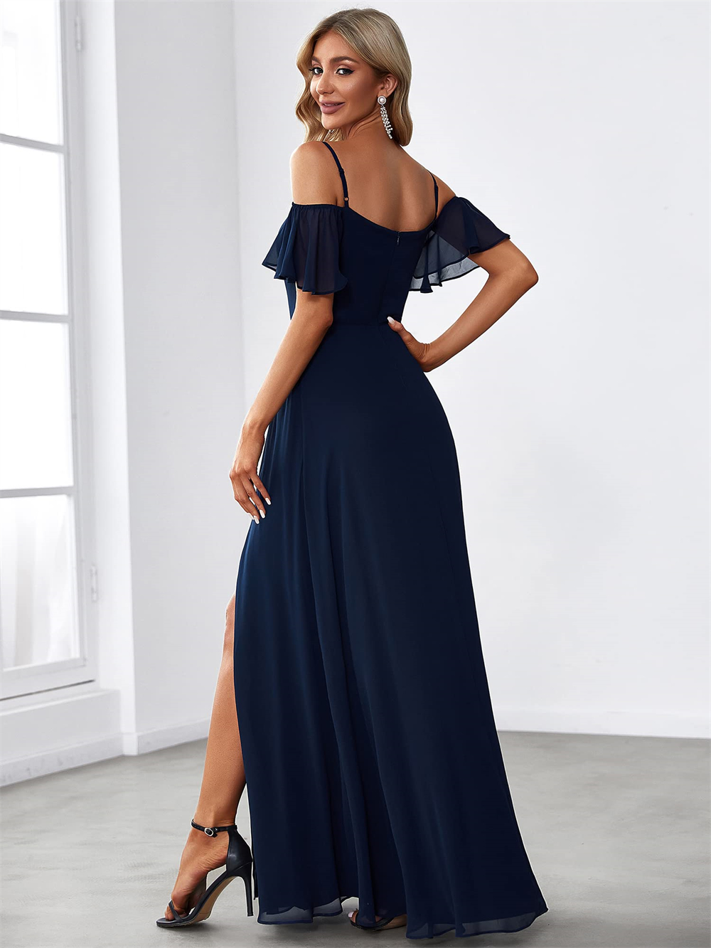 Long Prom Dresses Elegant Off-the-Shoulder Spaghetti Chiffon Split A-Line Floor-Length Plus Size Formal Occasion Evening Party Gown Pd07