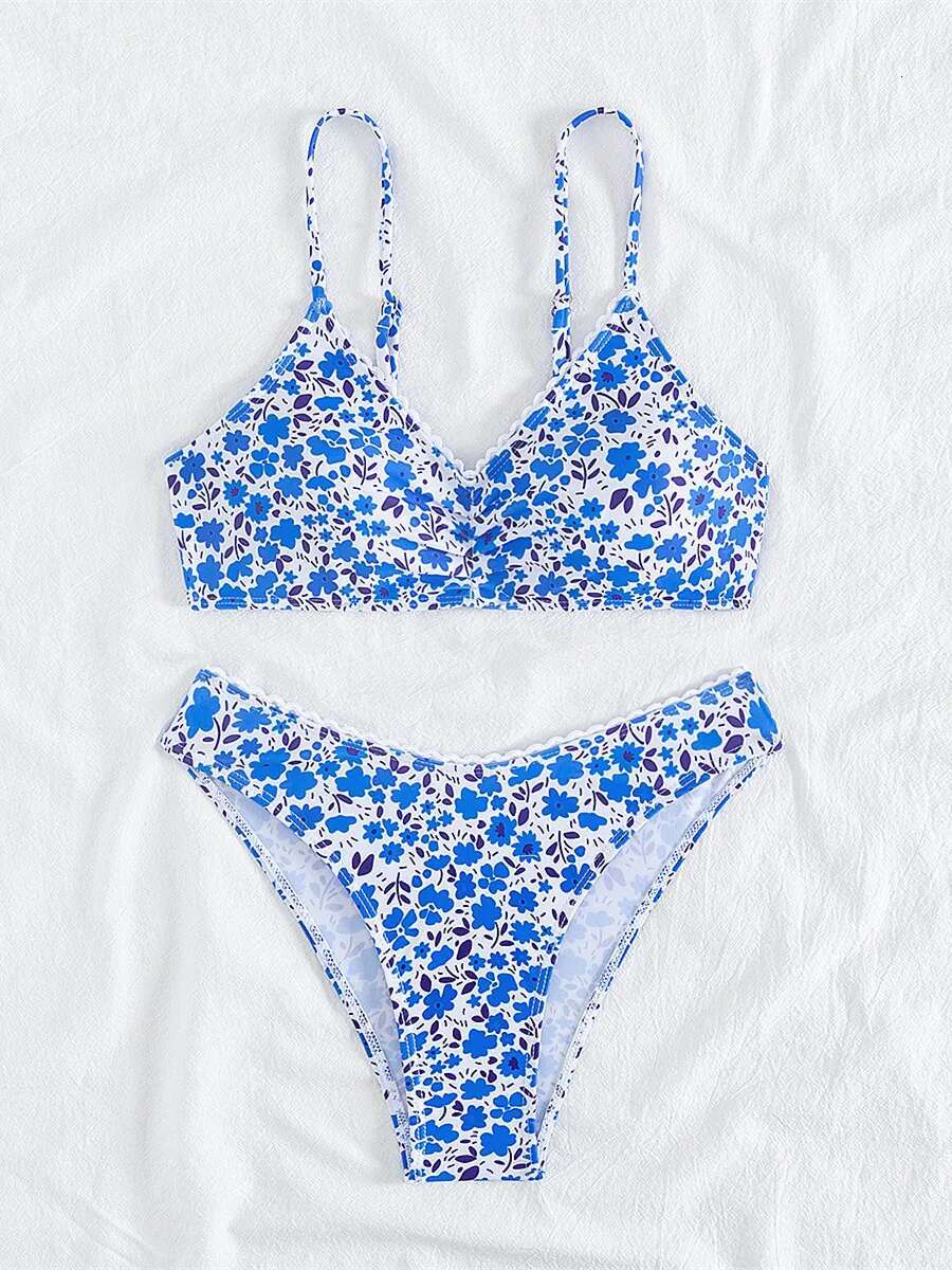 Dongdumaoyi Sexy Orange Floral Print Bikini Mujer Women Ruffles Pleate Push Up Micro Swimsuit Beach Holiday Bathing Suit Thong Swimwear