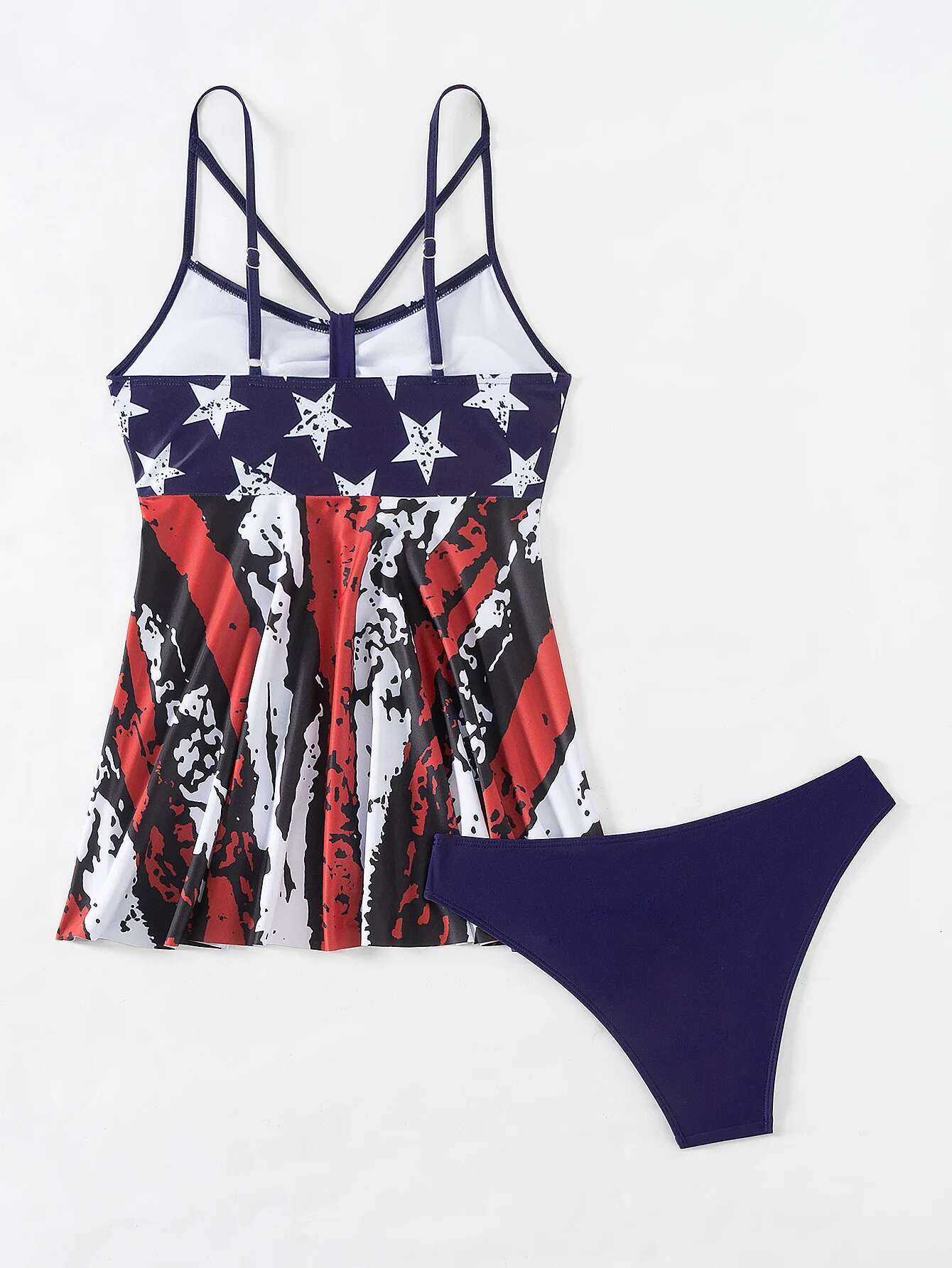 Dongdumaoyi Women S Piece Tankini Swimsuit Summer New Beach Vacation Sling Backless Bikini Dark Blue American Flag Style Bathing Suit