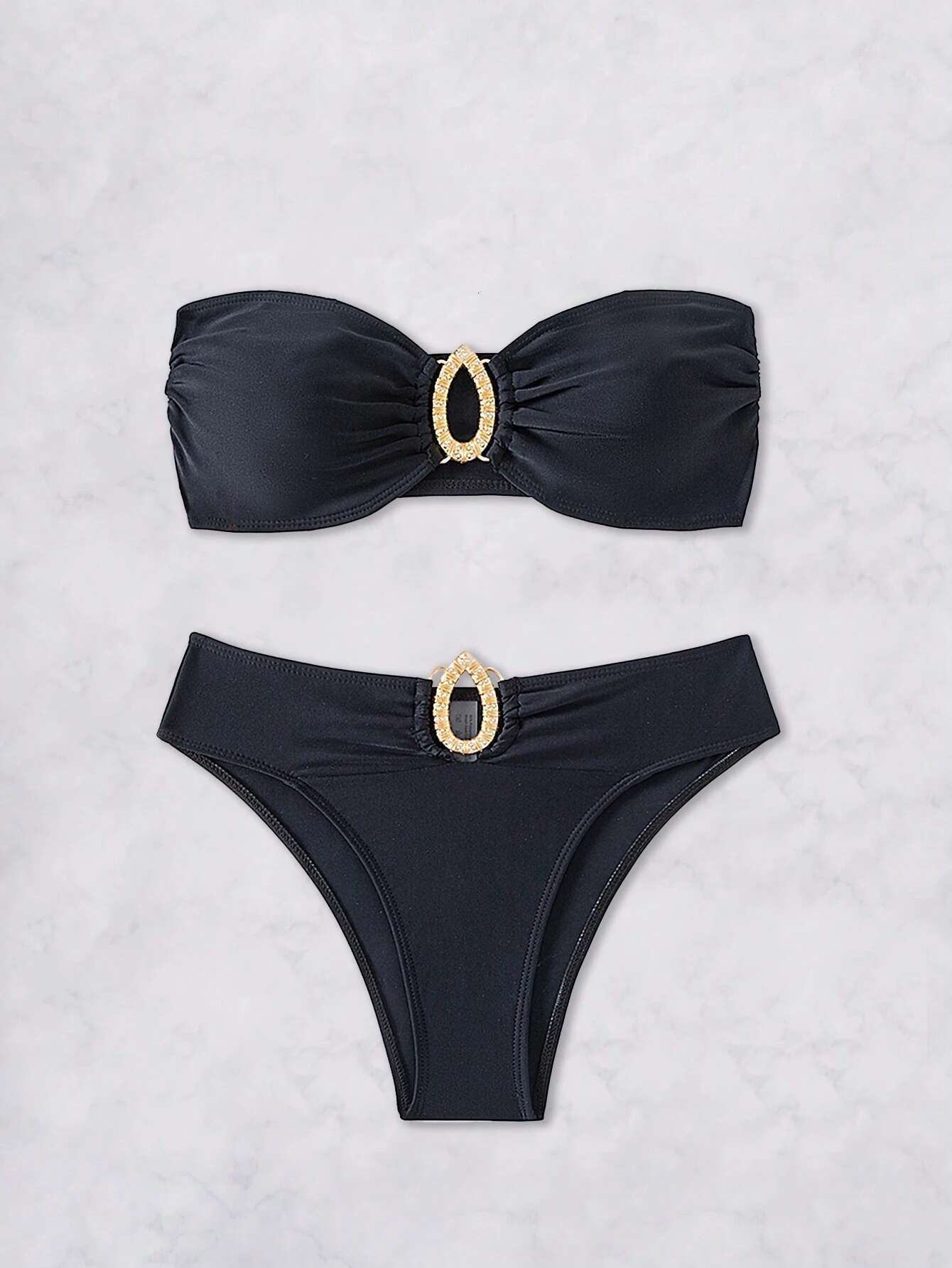 Dongdumaoyi Sexy Bandeau Bikini Women Luxury Black Rhinestones Push Up High Waist Swimsuit Summer Bathing Swimming Suit Pool Swimwear