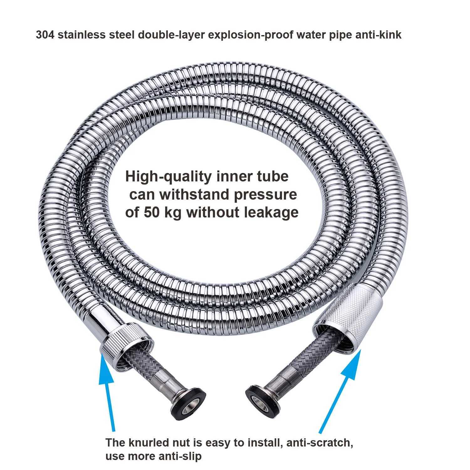 15M Black/Chre ible Shower Hose Bathro Shower Water Hose Extension Plumbing Pipe Pling Tube Bath Accessories Y251107