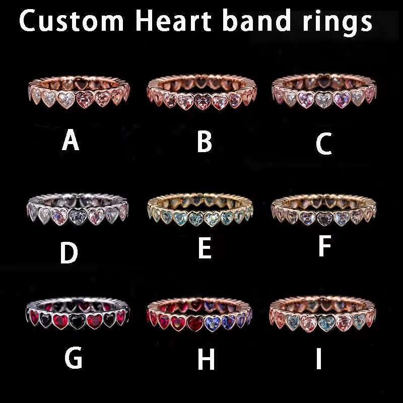 Starsgem Silver Plated Gold Heart Shape Eternity 3*3MM Moissanite Sapphire Eternity Band