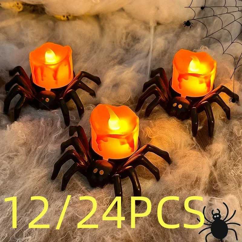 3/12/24Pcs Halloween Spider Night Light LED Horror Spider Light Spider Back Eye-popping Candle Lamp Party Decoration Props W251107
