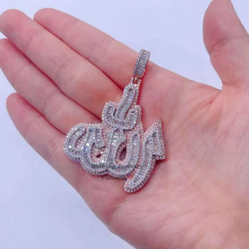 925 Silver Iced Out Moissanite Pendant Arabic Allah Pass Diamond Tester VVS Custom Moissanite Pendant
