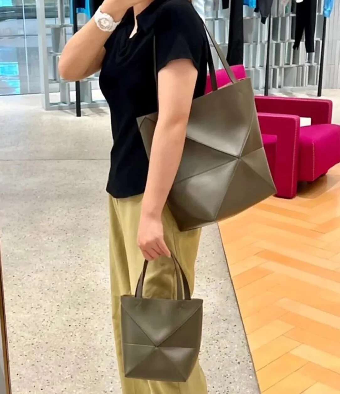 VIEE Genuine Leather Folded Tote Large Capacity Shopping Handles Shoulder Bag Ladies Portable Handbag