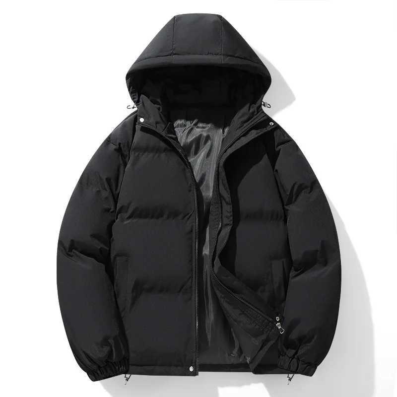 Korean Style New Fashion Winter Mens Solid Color Simple Basic Casual Trendy Loose Hooded Plus Size Quilted Jackets Male CoatsT251107