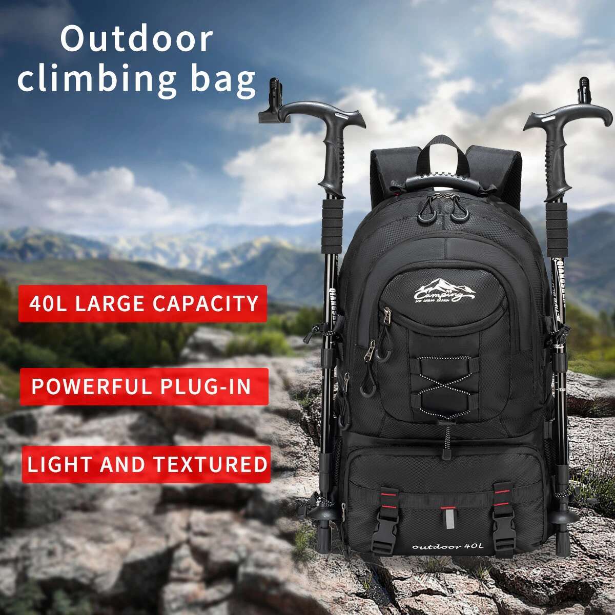 Travel 40L Waterproof Lightweight Outdoor Hiking, Men's And Women's Camping Backpack