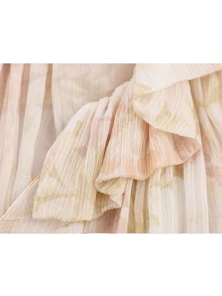 TFMLN Retro Bow Long Sleeve Womens Shirt Fashion Ruffle Printed Top Sweet Casual SpringSummer 250407